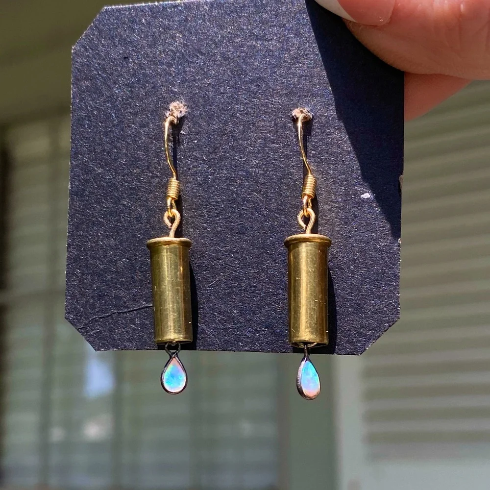 Opal & Bullet Shell Dangles - Picture 1 of 2